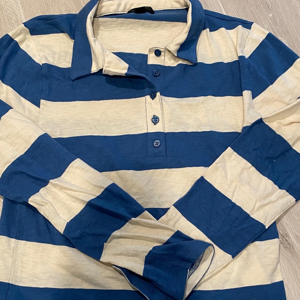 J. Crew Striped Blue and Cream Womens Polo Shirt, Size Small